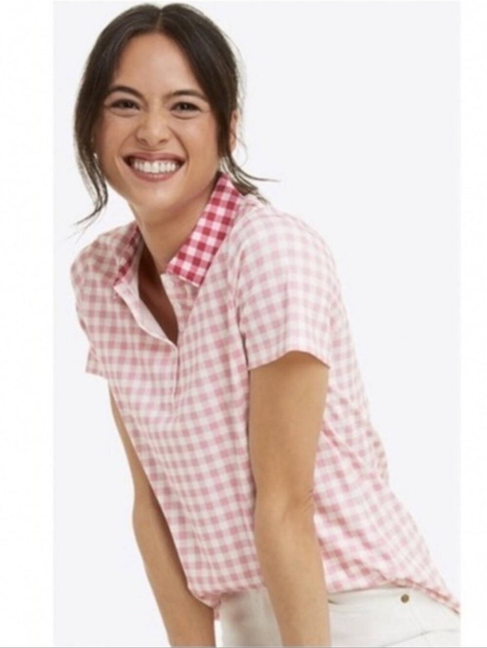 Draper James X Lands End Pink Gingham Polo Med
